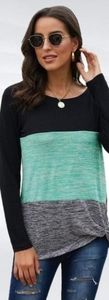 Long sleeve colorblock knotted top